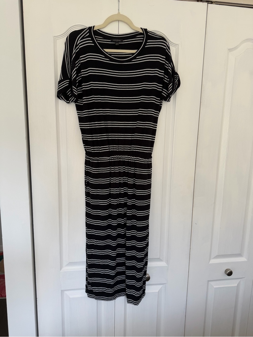 Banana Republic Black & White Striped Midi Dress
